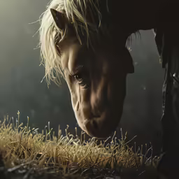 the head of a man with blonde hair looks into the distance