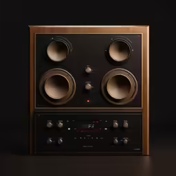 an old style stereo in wooden panel