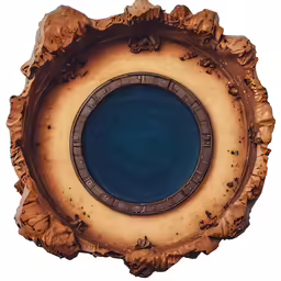 an ornate brown wood bowl with a blue bottom