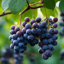 there is an image of a bunch of grapes hanging from the tree