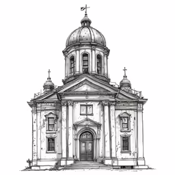 a church with a dome and crosses on top