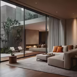 modern living room with large sliding glass doors