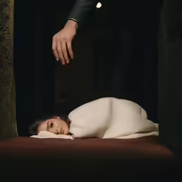 the woman is laying down under the blanket