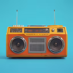 an orange radio on a blue background with no signal