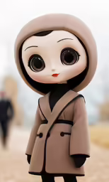 a doll is dressed up in a brown outfit
