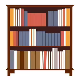 an illustration of a book case full of books,book shelves are lined with various books