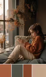 a woman looking at her cell phone sitting on the couch