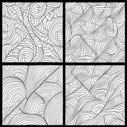 a set of abstract lines and patterns, with different sizes,four different patterns of black and white,three squares with four different textures,a set of four different lines with waves,four square window with black lines drawn in them