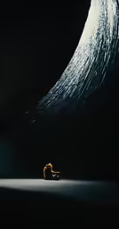 a person sitting on a chair in the middle of a dark tunnel