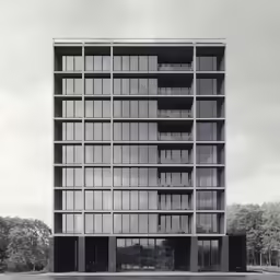 there is a very tall building with many windows