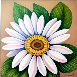an abstract painting of a flower with white and yellow petals