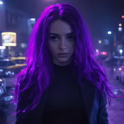a young woman wearing black stands on a city street