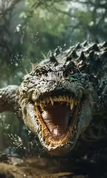 a crocodile with its mouth open showing teeth and sharp fangs
