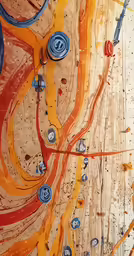 a painting of different colors on a tree trunk