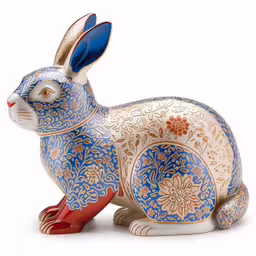 a decoratively painted rabbit figurine,rabbit rabbit figurine with colorful decorations