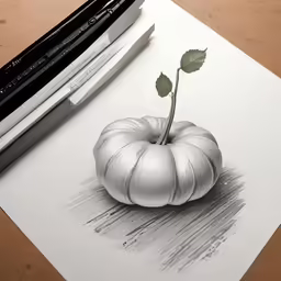 drawing a small silver pumpkin with black marker