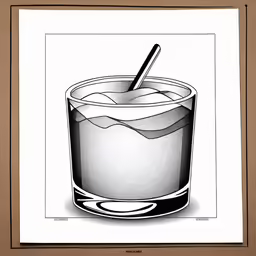 a drawing of a drink with a spoon in it