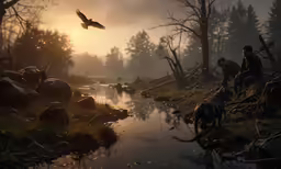 an image of a bird flying over water