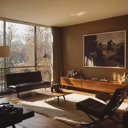 a living room with the sun shining in