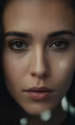 a woman with blue eyes looking at the camera