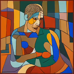 a man in blue shirt and white headband holding something,a painting that depicts an image of a man holding a tennis racket