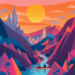 the river is between mountains as people in a boat go through it