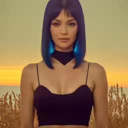 an art picture of a woman with blue hair