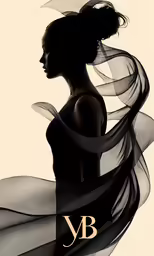 a woman with her hair in an updo and flowing fabric