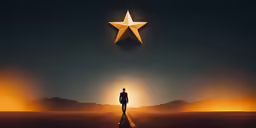 person standing in front of a star that is shining in the dark