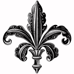 black and white illustration of a fleur de licor,a vintage black and white fleur de lys graphic art