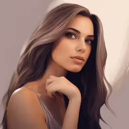 a digital painting of a woman with dark hair,the illustration shows a woman with long brown hair