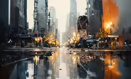 the reflection of a person is being walked on the wet surface