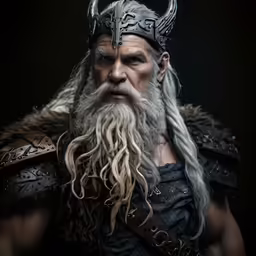 a very detailed male viking character portrait dressed in costume