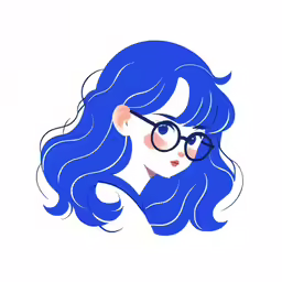 the woman with long blue hair has glasses