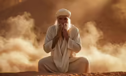 a person is sitting down in a desert