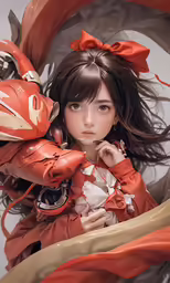 anime character holding a robot like object above her head