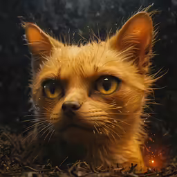 a little orange cat staring into the camera