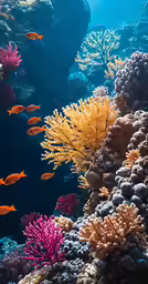 an aquarium filled with colorful corals and tropical fish