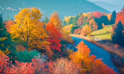 autumn trees along the road in rural area