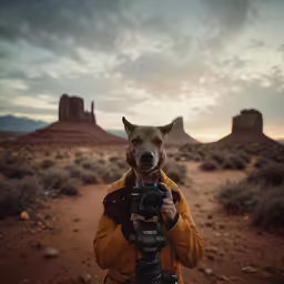 a dog with a camera in its hands
