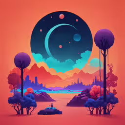 a view of an planets night over a desert landscape,a screen with a landscape on it showing space and a moon