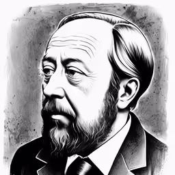 the black and white illustration shows a man in a suit with a beard