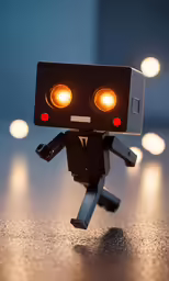 a small electronic robot with its eyes illuminated