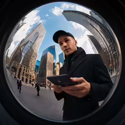 the reflection of a person using a device and looking out of a window