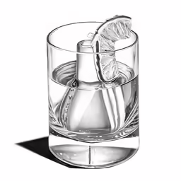 glass filled with water and a sliced orange slice