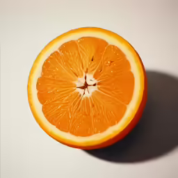 an orange sliced in half sitting on a table