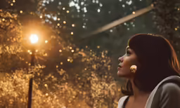 a woman stares up at a tree during the sun