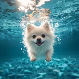 a small dog is swimming in the water