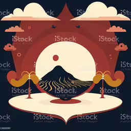 an open book with mountains and clouds inside it stock photo,a poster that shows an asian landscape in the sky