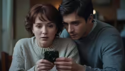 two people sit in front of a computer looking at the screen